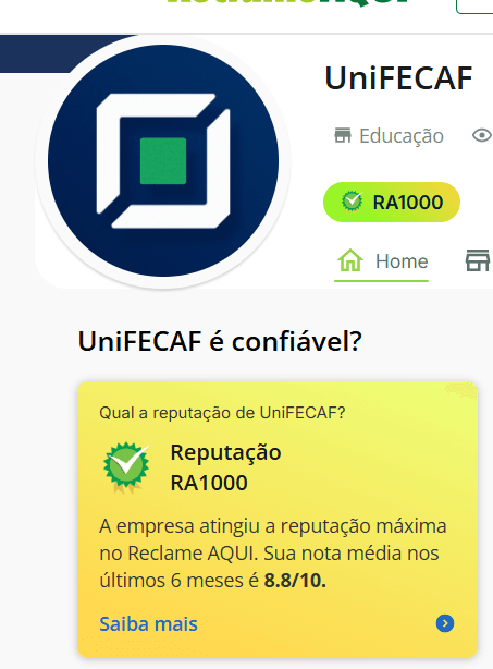 Reputação da UniFECAF no Reclame Aqui.png